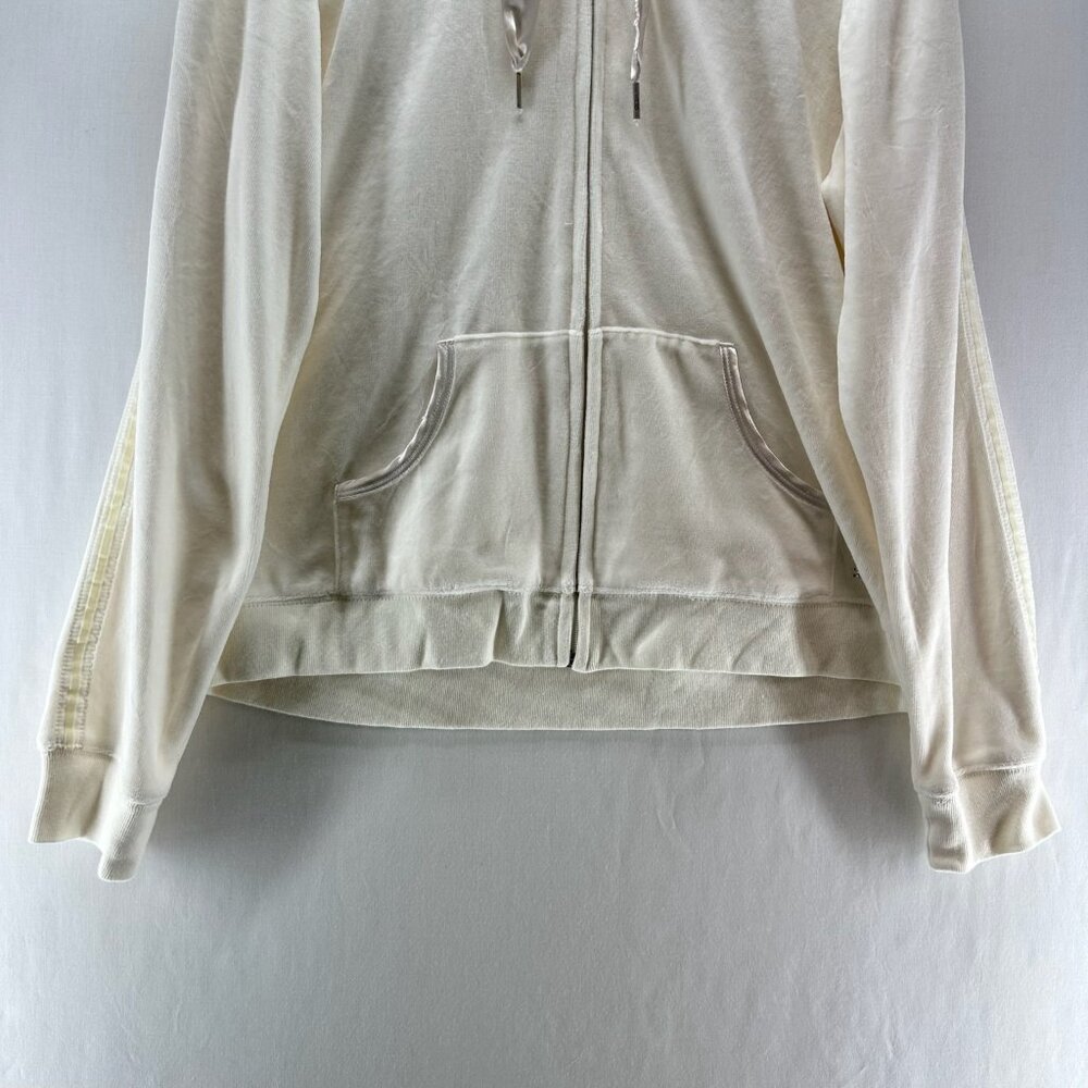 Izod Movement Velour Full-zip Hooded Sweatshirt Women L Stretch Pocket Off White - Picture 5 of 12